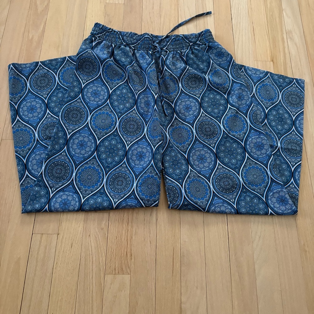 Blue Patterned Drawstring Pants - image 3